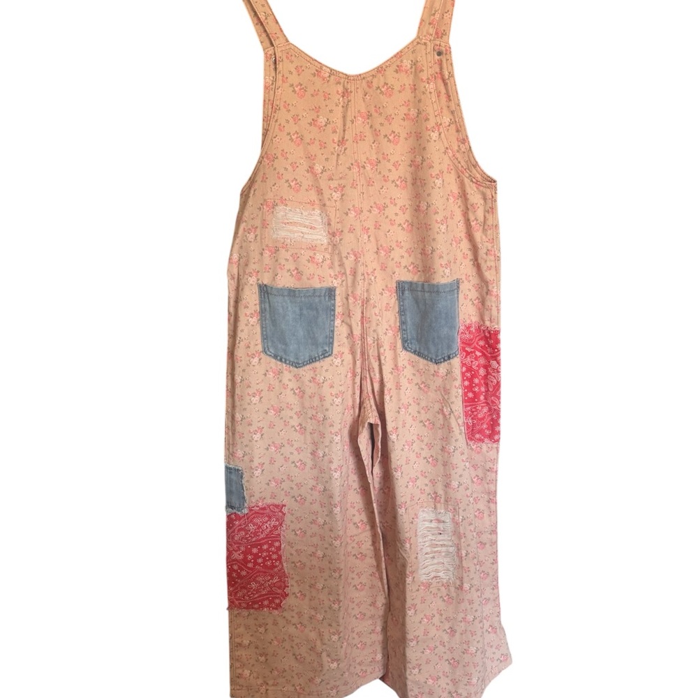 POL Pink Boho Patchwork Overalls Wide Leg - Picture 3 of 6